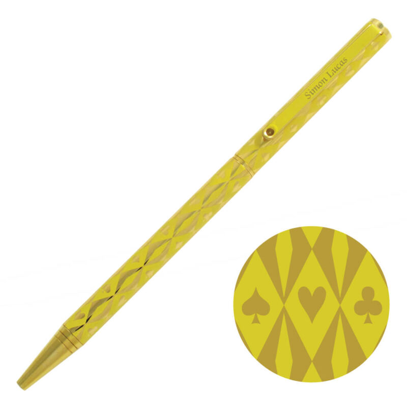 Harlequin Gold Plated Pen - Yellow with gold suit symbols