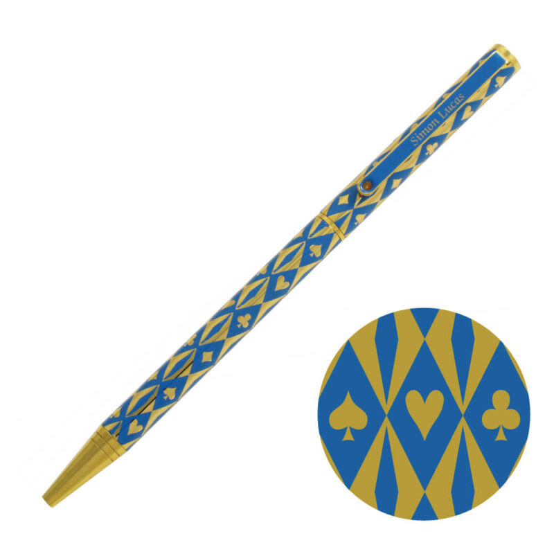 Harlequin Gold Plated Pen - Blue with gold suit symbols
