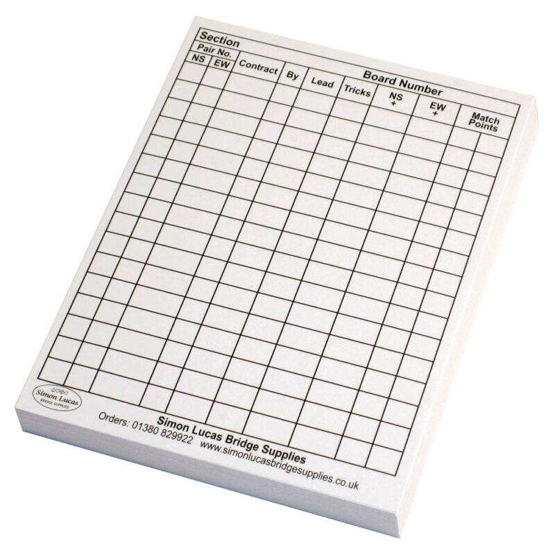 Duplicate Bridge Score Cards Simon Lucas Bridge Supplies Duplicate Bridge Score Cards Simon Lucas Bridge Supplies