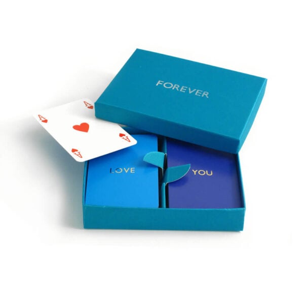 Personalised Playing Cards - Kingfisher Box, Aqua and Purple Cards