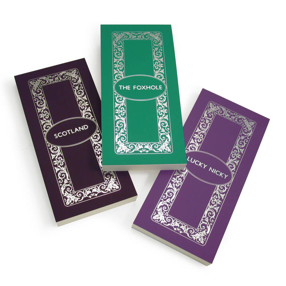 Luxury Personalised Bridge Score Pads - Violet, Atlantic and Lavender with Silver Foil