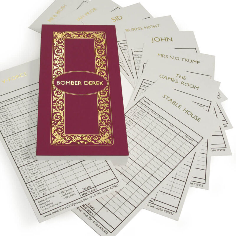 Luxury Personalised Bridge Score Pads - Damson with Gold Foil
