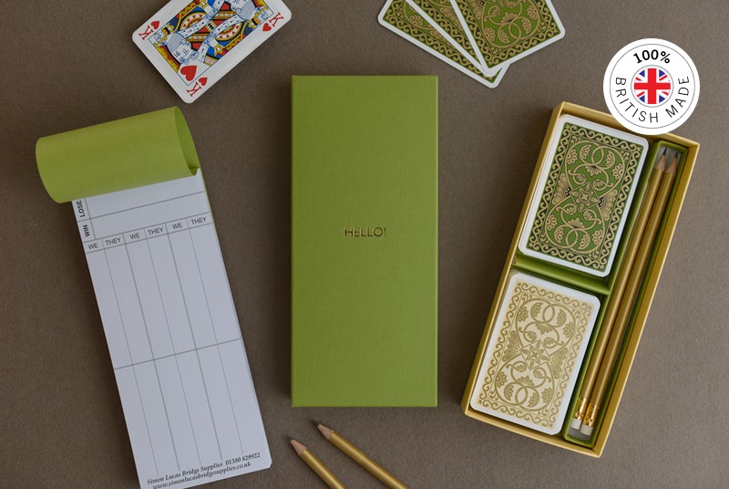 Emporium Green Bridge Gift Set with Rubber Score Cards. Personalised with gold foil blocking