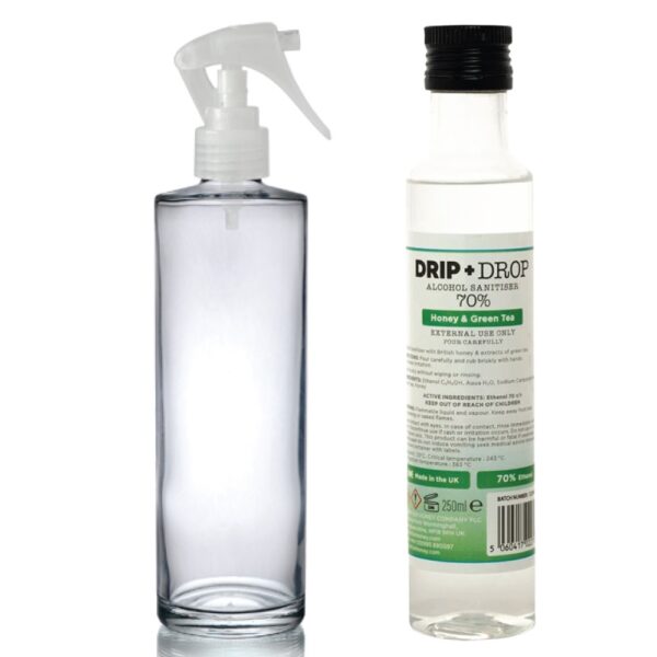Alcohol Sanitiser and Refillable Glass Spray Bottle