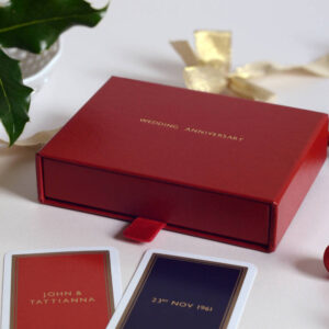 personalised playing cards in handmade personalised red box