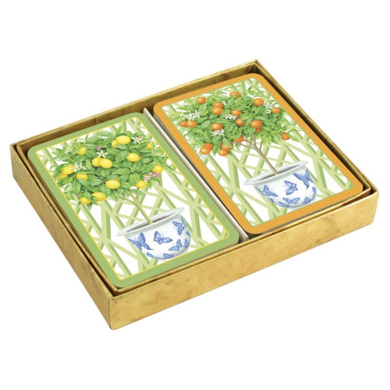 caspari citrus topiaries bridge twin pack playing cards boxed