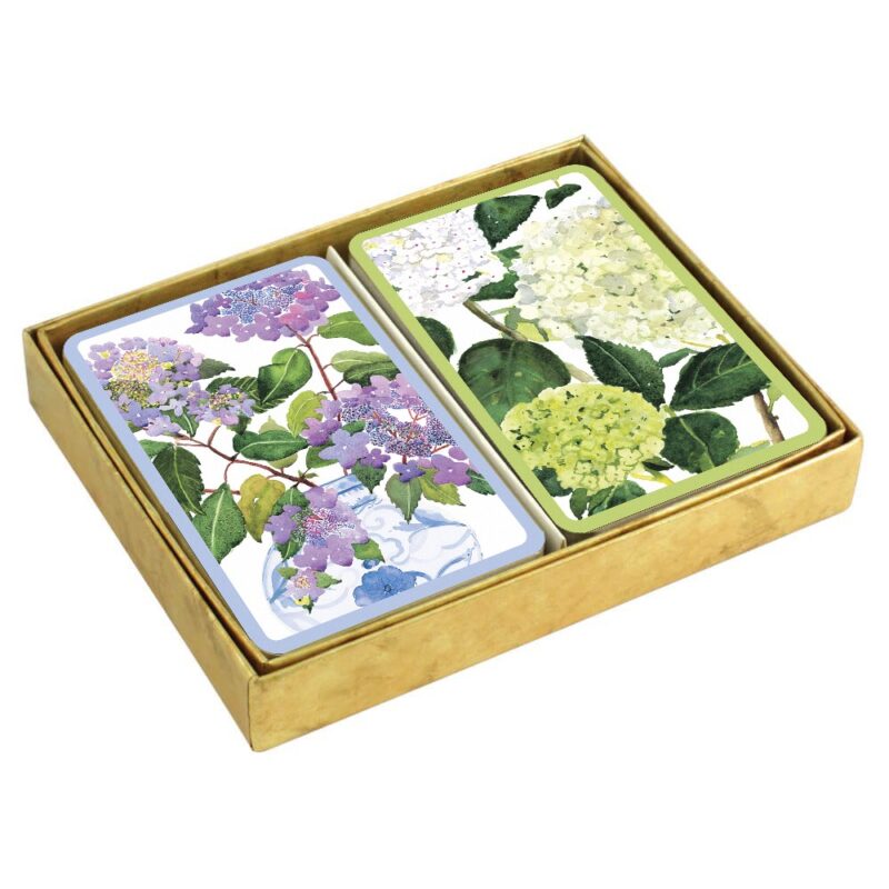 caspari hydrangeas and porcelain bridge twin pack playing cards boxed