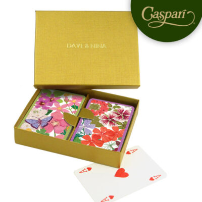 Caspari Bridge Playing Cards, Personalised Gold Box