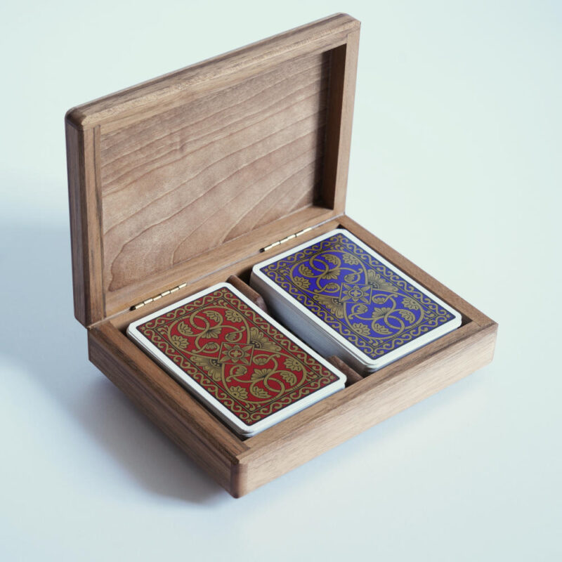 luxury african walnut wood playing card storage box case with simon lucas emporium playing cards