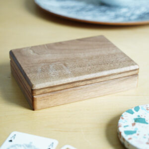 plain walnut wood playing card box with emporium playing cards