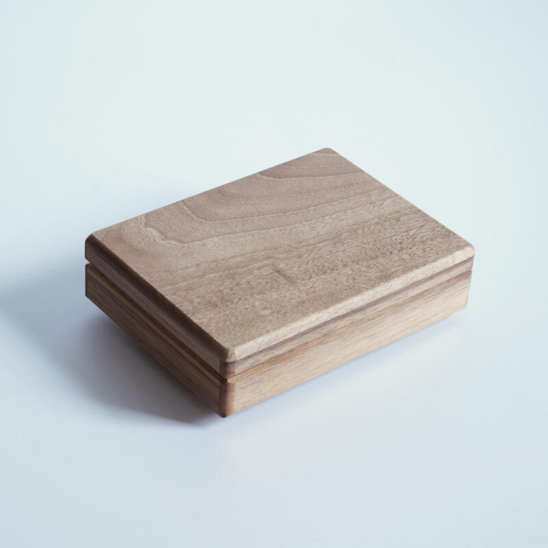 plain walnut wood playing card box closed
