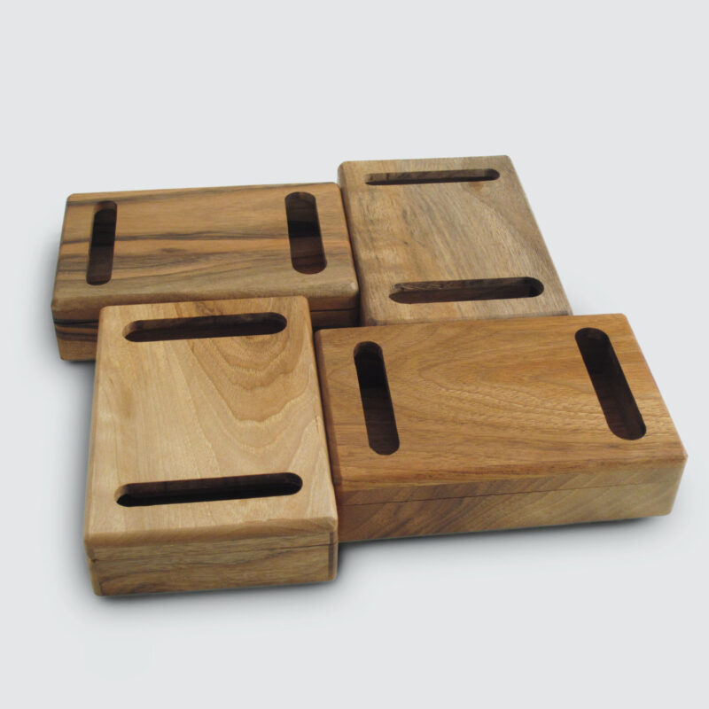 set of four luxury wooden walnut bridge bidding boxes including bidding cards