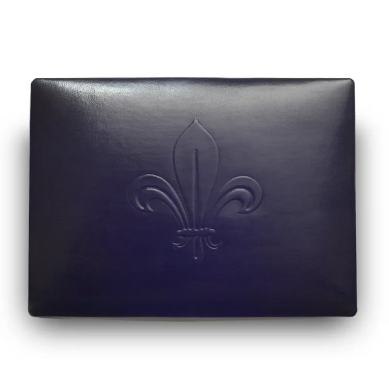 blue fleur de lis leather playing card box for poker bridge playing cards top