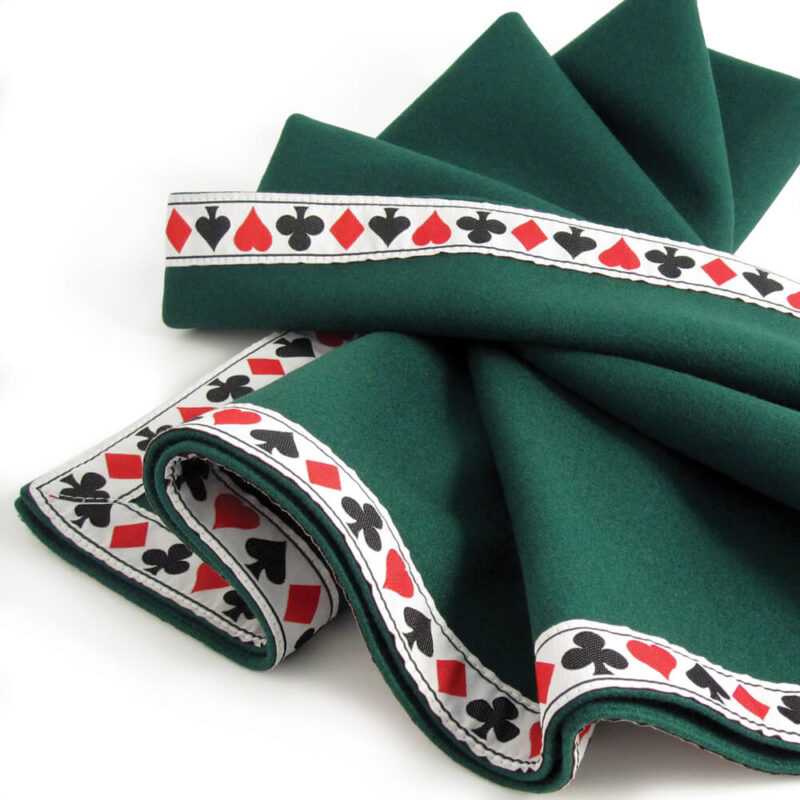 Green Baize Bridge Cloth with Suit Symbol Braid