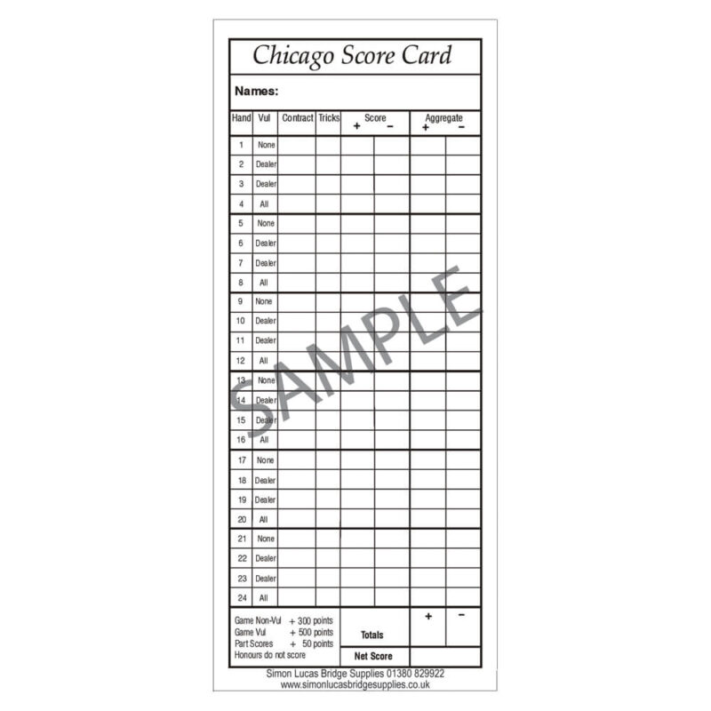 Simon Lucas Pad of Chicago Score Cards