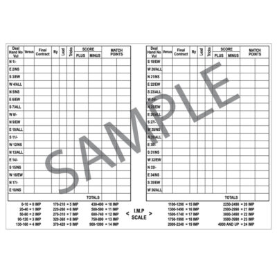 Simon Lucas Bids and Conventions Duplicate Score Cards